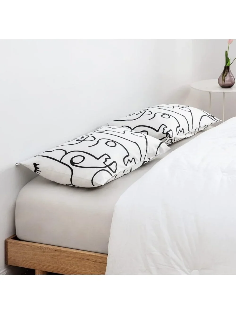 King Size Cotton Pillowcases Set of 2 - Soft Breathable Geometric Print Covers
